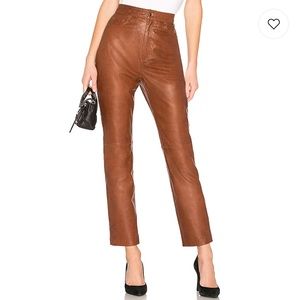 LPA Leather Straight Leg Pants in Brown, size S